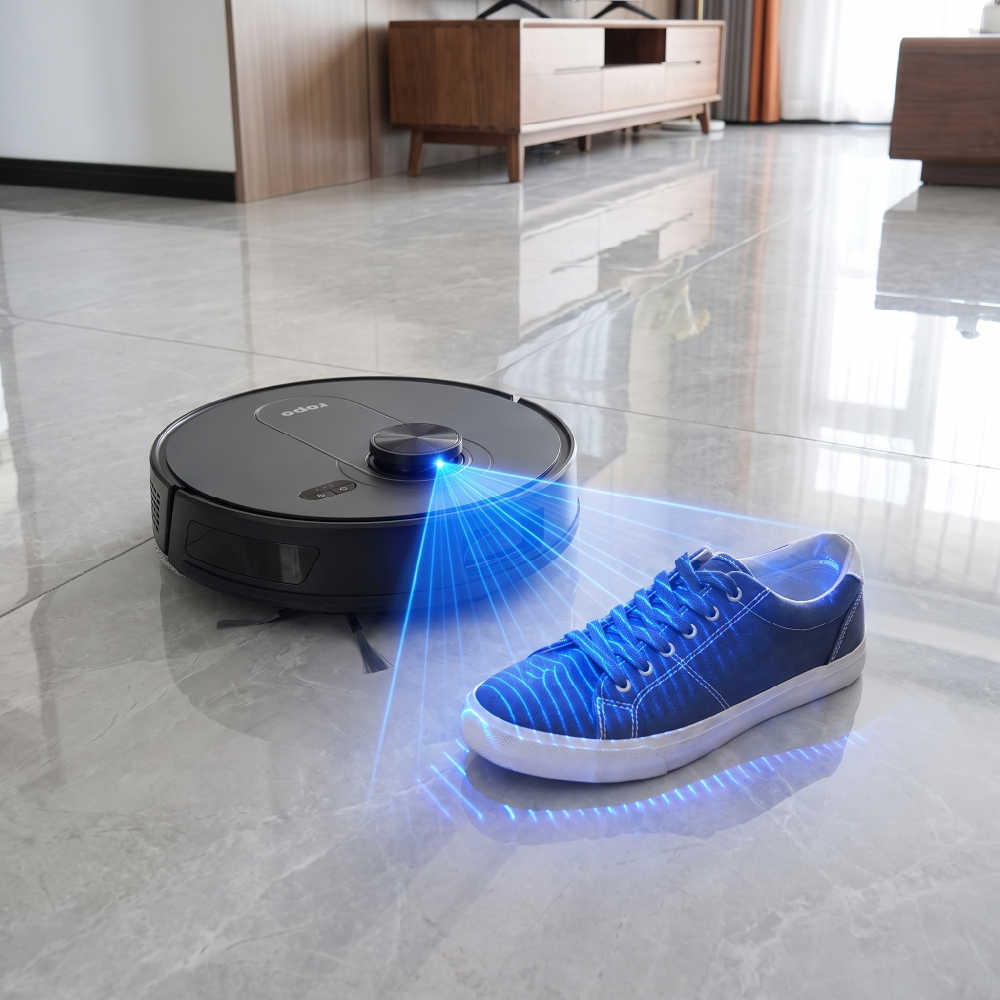 Sensor do ROPO Vision identificando um tênis no piso